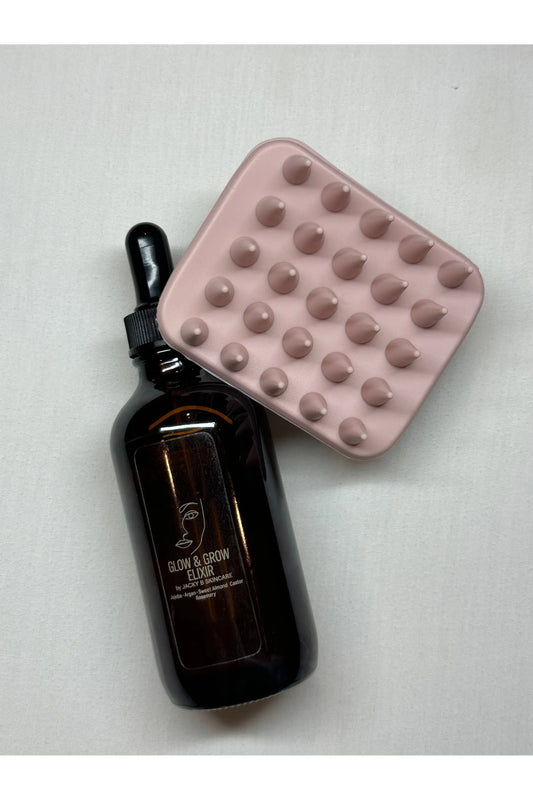 Glow & Grow Elixir by JackyB Skincare 4oz with scalp scrubber